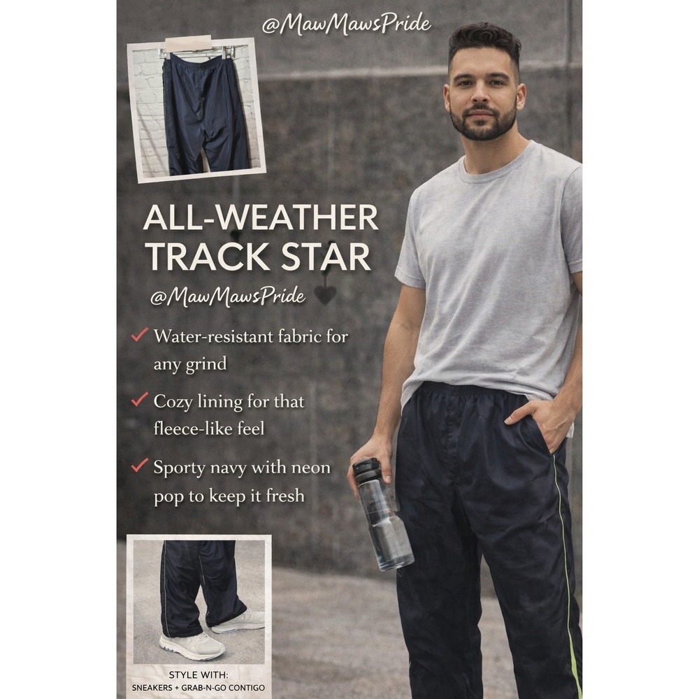 Oleg Cassini Sport Mens Navy Blue Water Resistant Lined Track Pants Large‎ L
